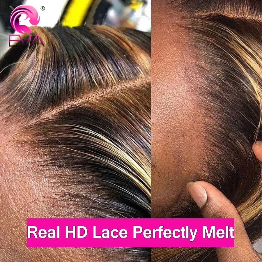 Highlight Ombre Curly 13x6 HD Glueless Wig Human Hair Ready To Wear Bleached Knots 4/27 Deep Wave 13x4 HD Lace Frontal For Women