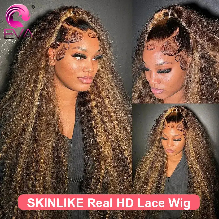 Highlight Ombre Curly 13x6 HD Glueless Wig Human Hair Ready To Wear Bleached Knots 4/27 Deep Wave 13x4 HD Lace Frontal For Women
