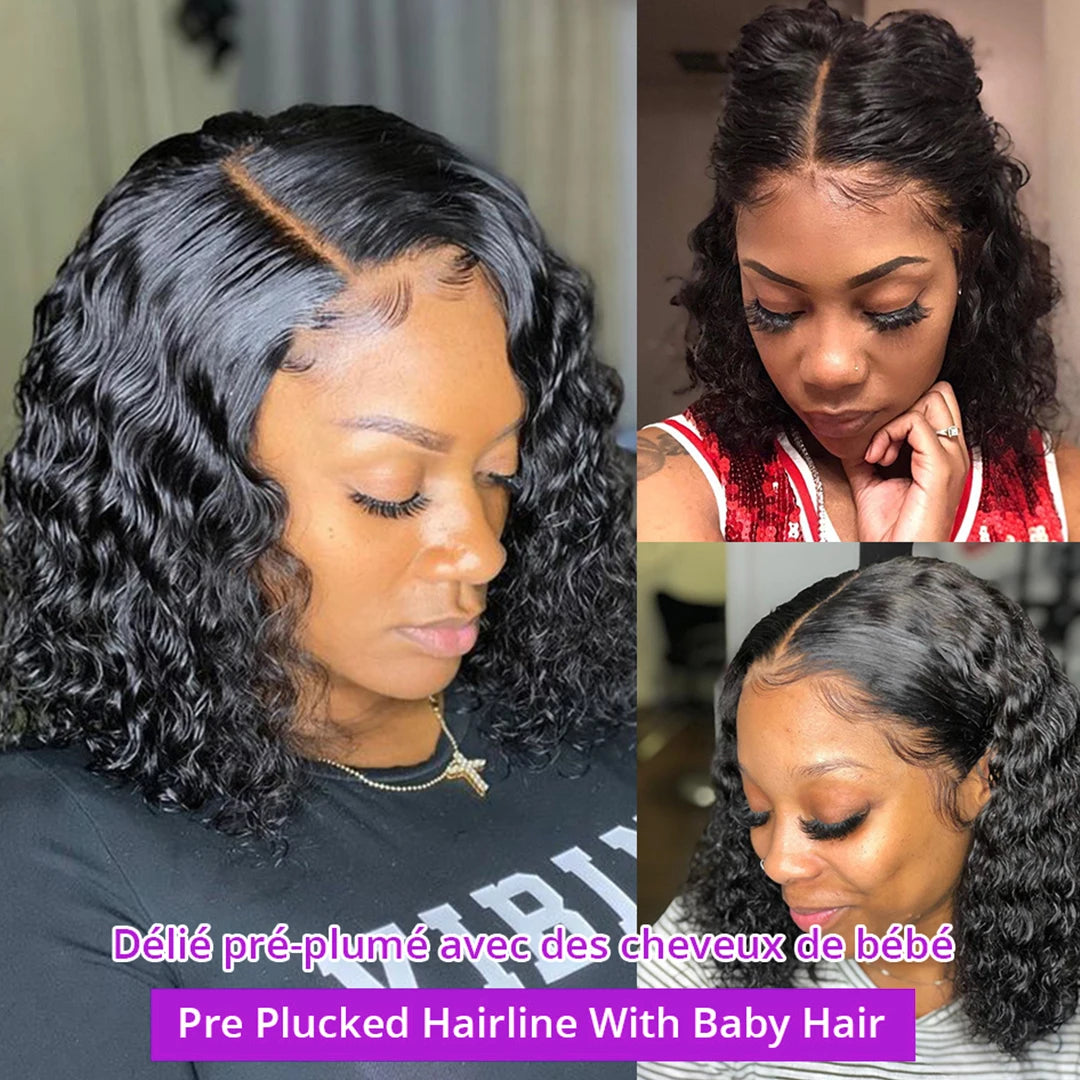 Brazilian Short Bob 13X4 13X6 Lace Frontal Human Hair Deep Wave HD Transparent Lace Front Curly 4X4 Glueless Lace Wigs For Women