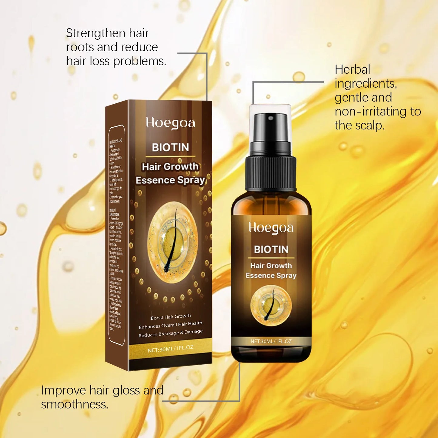 Biotin Hair Growth Spray Lightweight Moisturize Repair Follicle Damage Breakage Enhance Shine Smooth Soften Herbal Hair Oil Mist
