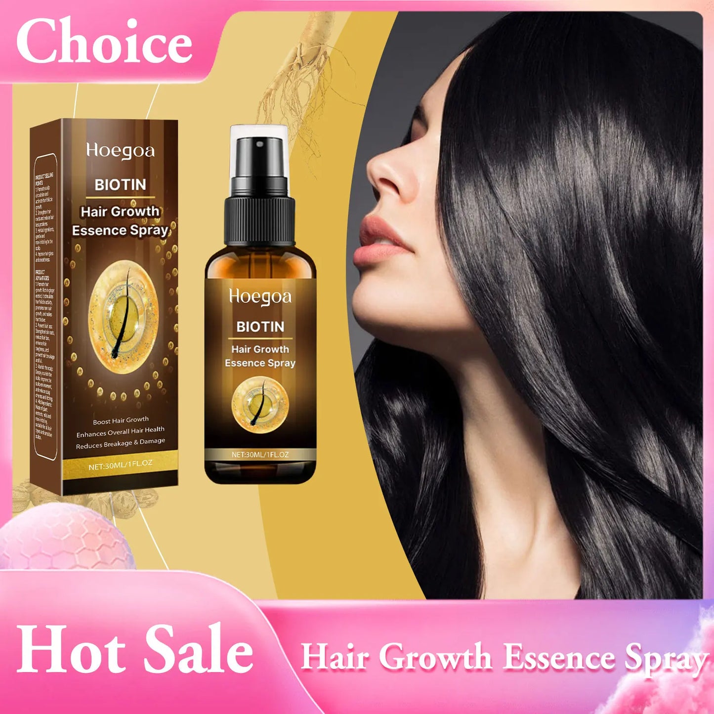Biotin Hair Growth Spray Lightweight Moisturize Repair Follicle Damage Breakage Enhance Shine Smooth Soften Herbal Hair Oil Mist