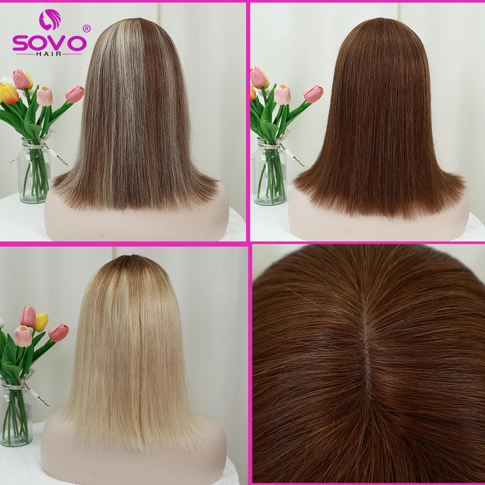 Machine-made Human Hair wig with bangs Straight Bob Full Machine Made Wigs No Lace For Women 10 12 14 Inches 100% Human Hair Wig