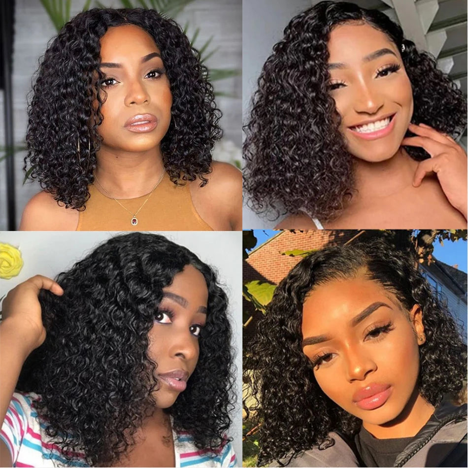 Short Bob Wig Kinky Curly Wear GoGlueless Lace Front Human Hair Wigs for Black Women Pre Plucked Transparent Lace Frontal Wigs