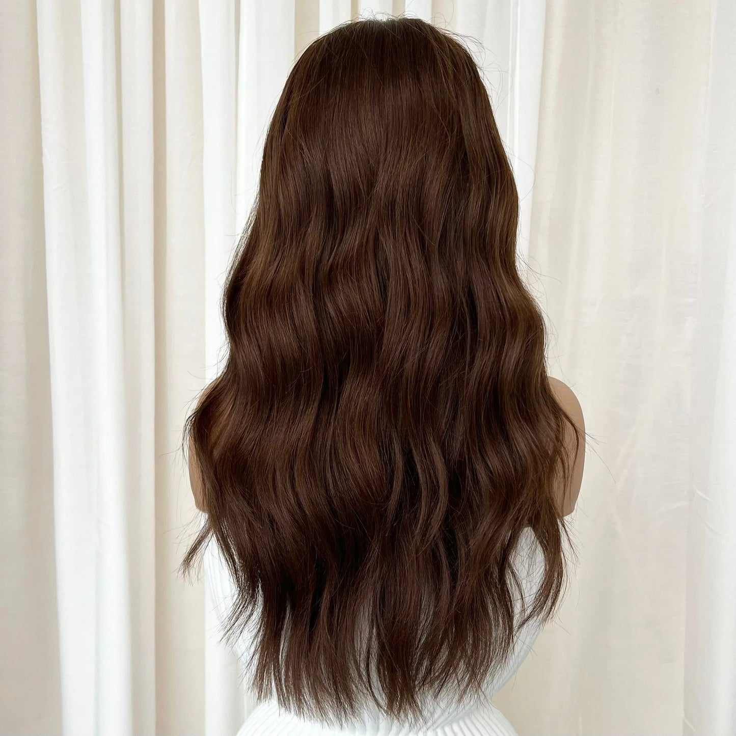 Long 26Inches Wavy Copper Brown 13x4 Transparent Lace Front Women Wigs with Baby Hair Glueless Systhetic Hair Wigs Easy Wear