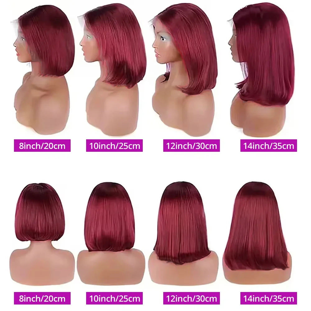 8 Inch Short Bob Wig 99J Burgundy Human Hair Lace Front Wig 13x4 Hair HD Lace Front Wig Brazilian Remy Red Color For Woman
