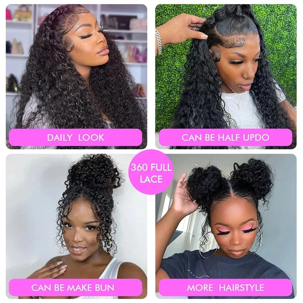 Invisible Strap 360 HD Full Lace Wig Human Hair Glueless Wig Pre Cut Lace 250 Density Deep Curly 360 Lace Front Wig Preplucked