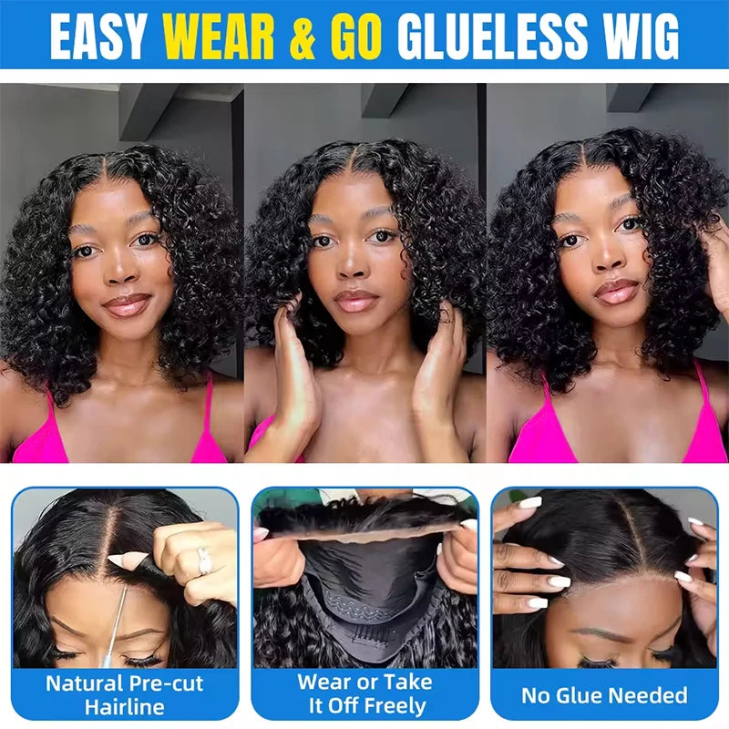Short Bob Wig Kinky Curly Wear GoGlueless Lace Front Human Hair Wigs for Black Women Pre Plucked Transparent Lace Frontal Wigs