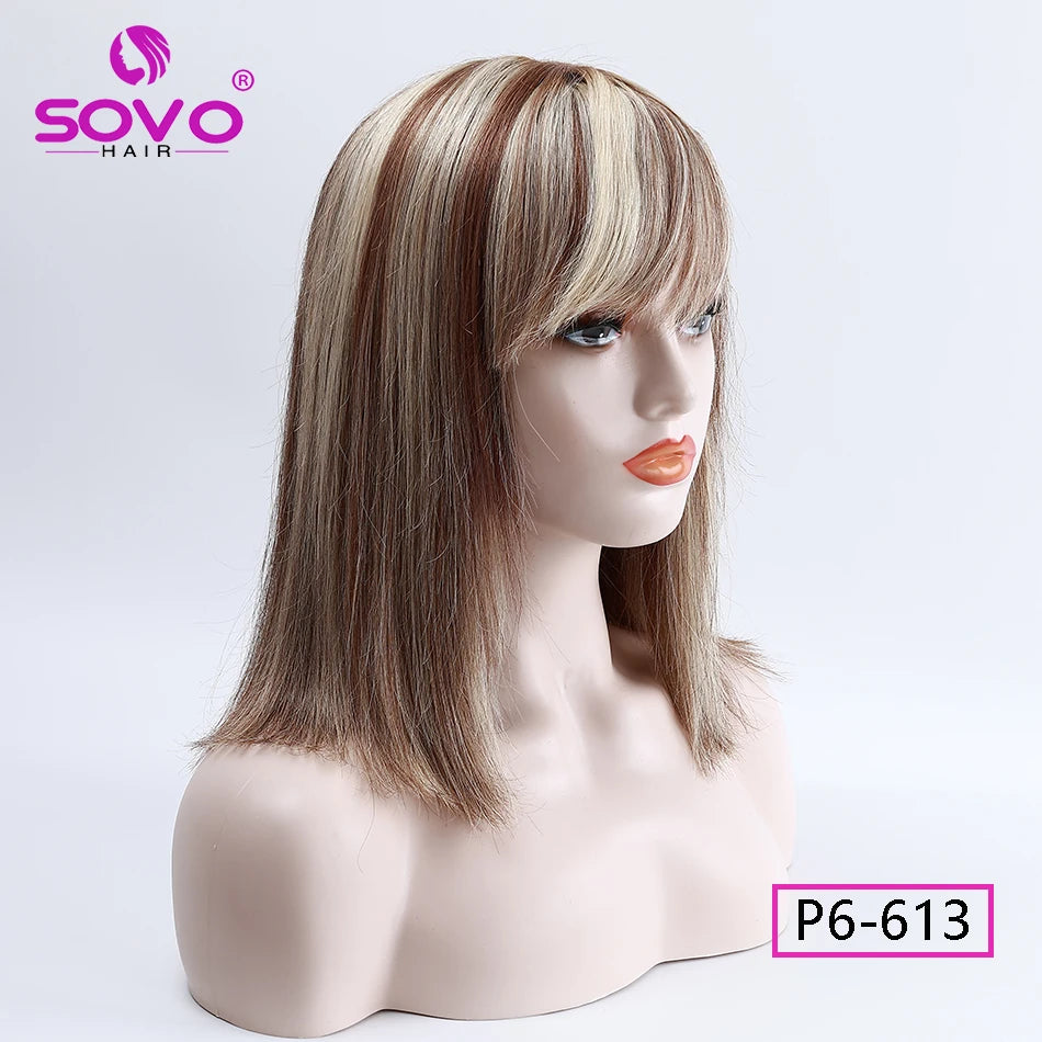 Machine-made Human Hair wig with bangs Straight Bob Full Machine Made Wigs No Lace For Women 10 12 14 Inches 100% Human Hair Wig