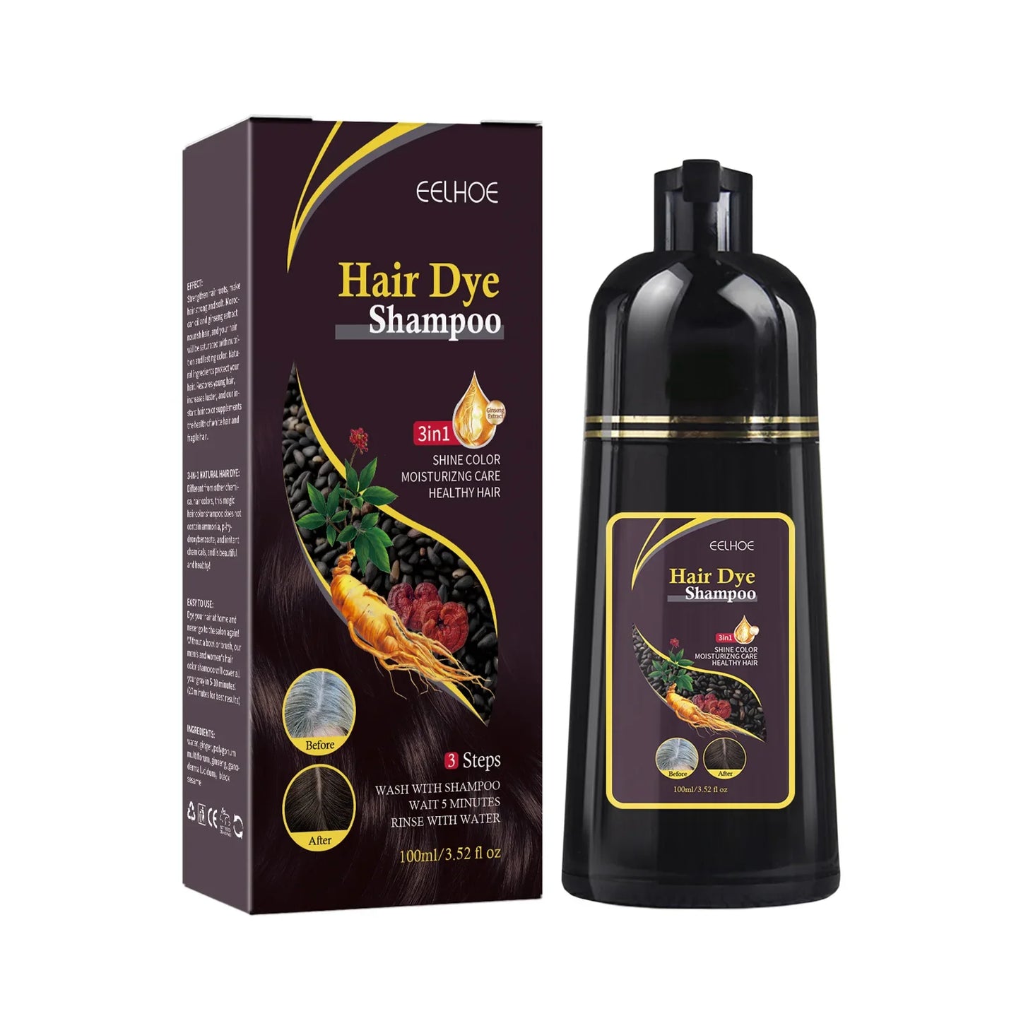 Hair Dye Shampoo Hair Color Darkening Care Nourishing Shiny Covering Gray Clean Scalp Natural Polygonum Black Hair Dye Shampoo