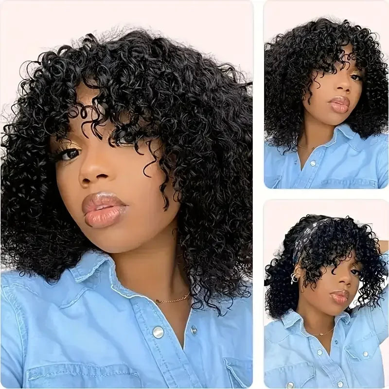 Curly Bob Wigs Human Hair 100% Short Bob Wig Kinky Curly Wigs With Bangs 2x4 Lace Closure Human Hair Wigs For Black Women Geeta