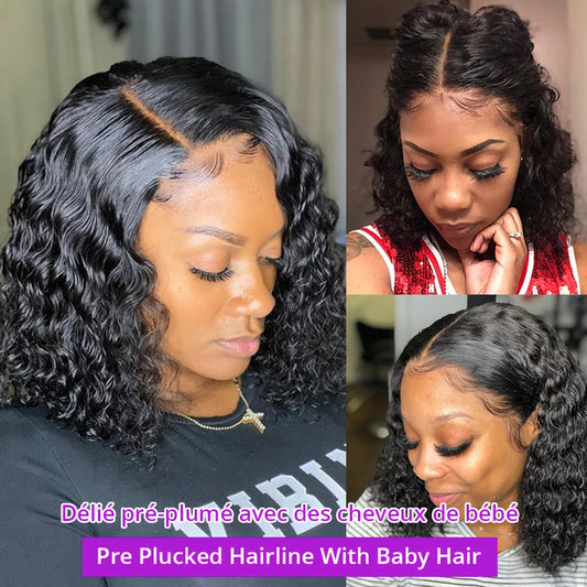 Brazilian Short Bob 13X4 13X6 Lace Frontal Human Hair Deep Wave HD Transparent Lace Front Curly 4X4 Glueless Lace Wigs For Women