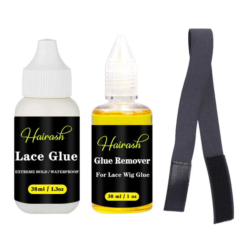 Hairash Hair Extensions Adhesive Wig Glue + Glue Remover + Hair Wax Stick+ Lace Tint Spray + Edge Control + Headbands For Wigs