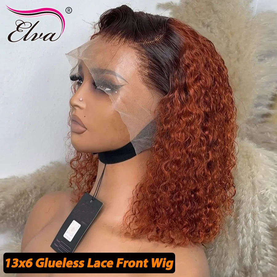Ginger Orange 13x6 Pixie Cut Wig Dark Orange Blonde Transparent Lace Front Glueless Wig Human Hair Ready To Wear Woman Wigs