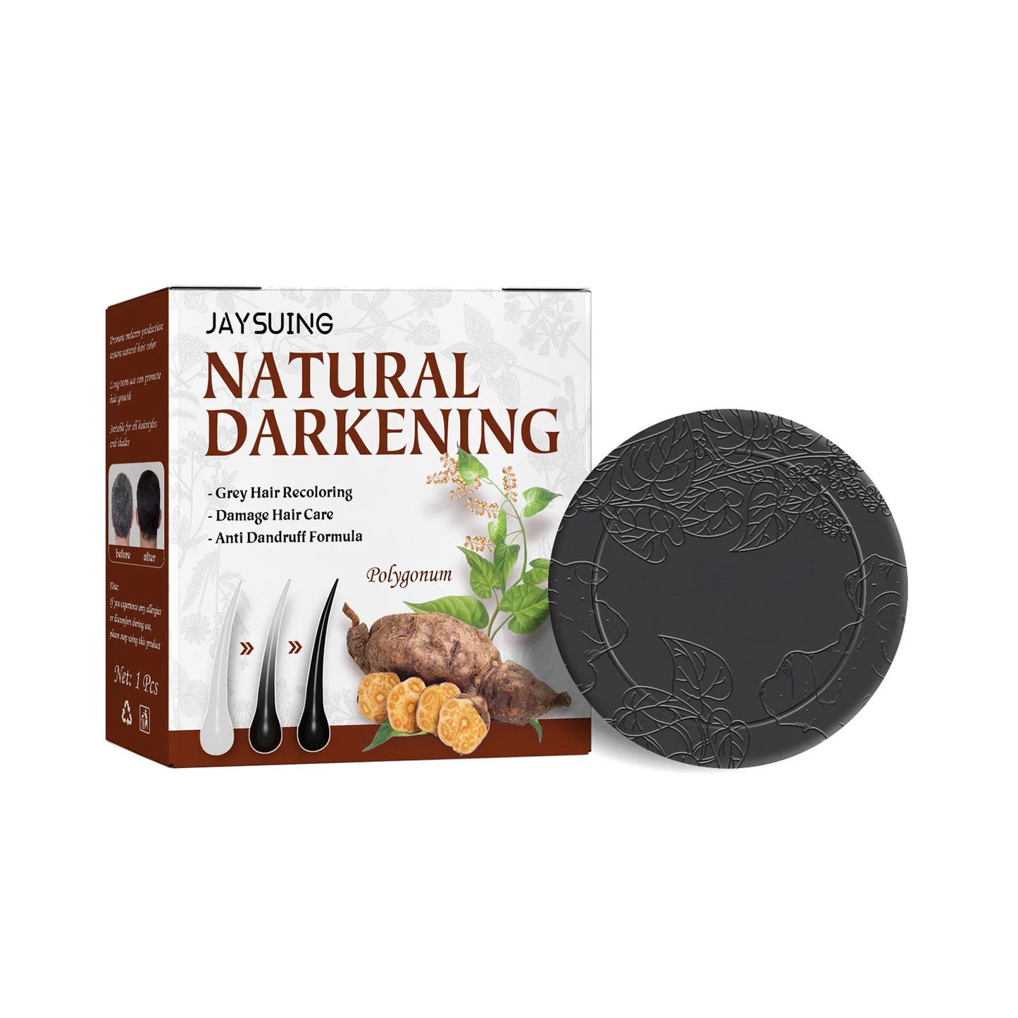 Black Hair Soap Hair Darkening Bar Repair Coverage Gray White Color Dye Hair Nourishing Smoothing Polygonum Multiflorum Shampoo