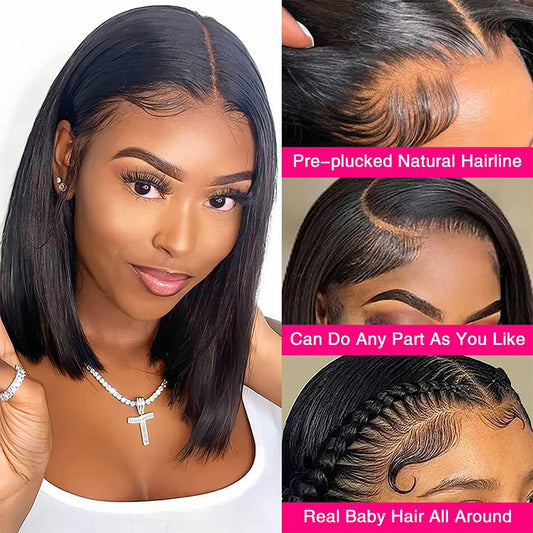 13x6 Straight Bob Wig Lace Front Human Hair Wigs 200% Density HD Lace Frontal Wig 8-16 Inch Brazilian Hair Wigs for women