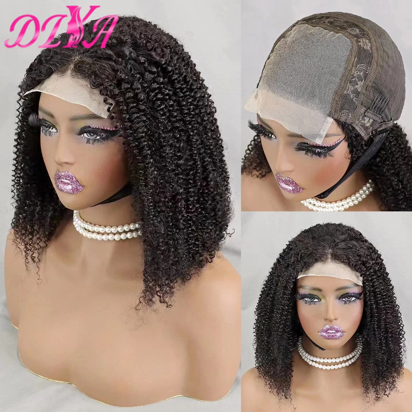 12-16 Inches 4x4 Lace Closure Afor Kinky Curly Bob Human Hair Wigs for Black Women 300% Density Short Bob Hair Wig PrePlucked
