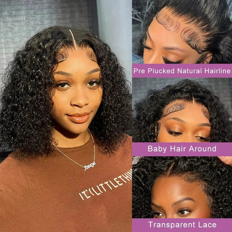 Short Bob Wig Kinky Curly Wear GoGlueless Lace Front Human Hair Wigs for Black Women Pre Plucked Transparent Lace Frontal Wigs