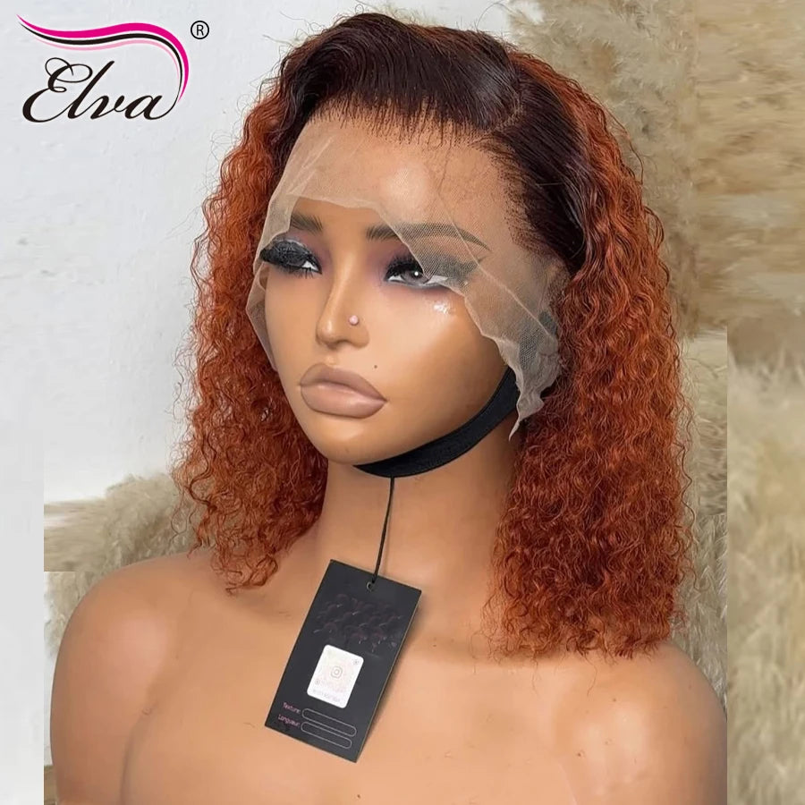 Ginger Orange 13x6 Pixie Cut Wig Dark Orange Blonde Transparent Lace Front Glueless Wig Human Hair Ready To Wear Woman Wigs