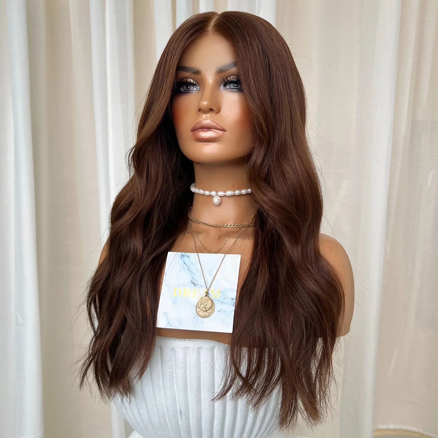 Long 26Inches Wavy Copper Brown 13x4 Transparent Lace Front Women Wigs with Baby Hair Glueless Systhetic Hair Wigs Easy Wear
