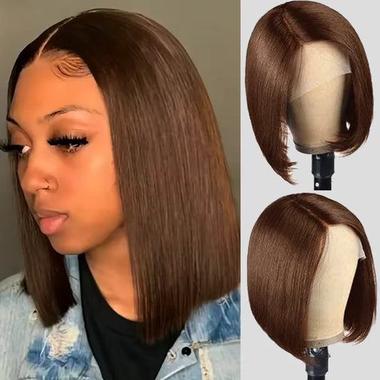 12 Inch Chocolate Brown Straight Short Bob Wigs Human Hair 13x4 HD Lace Frontal Human Hair Wigs Bob wig HD Lace Wigs For Women