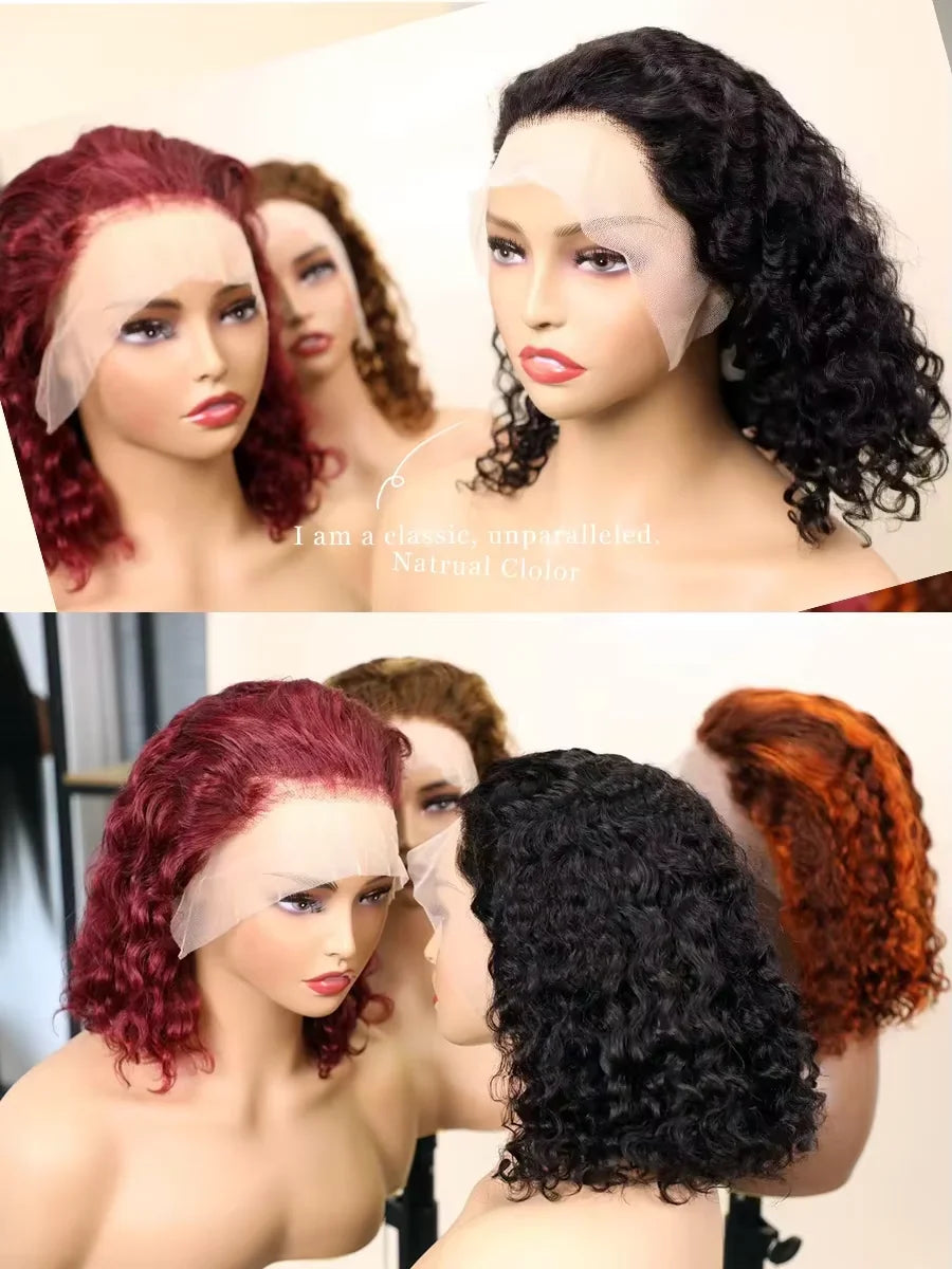 Water Wave 250 Density Short Bob Lace Front Human Hair Wig For Women Deep Wave Pre Plucked Highlight 99J Burgundy Ginger Orange