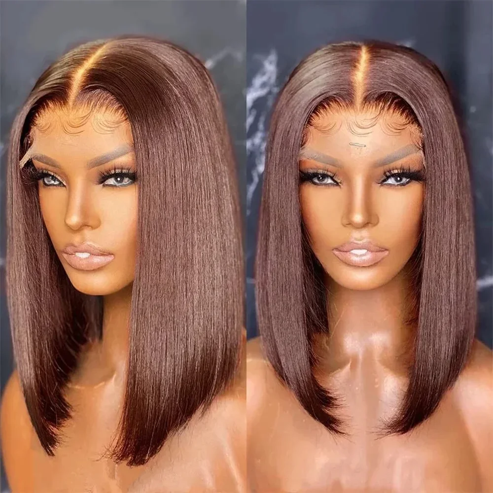 12 Inch Chocolate Brown Straight Short Bob Wigs Human Hair 13x4 HD Lace Frontal Human Hair Wigs Bob wig HD Lace Wigs For Women