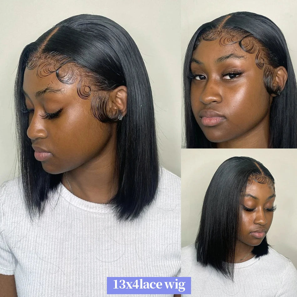 Straight Short Bob 13x4 Lace Frontal Human Hair Wig 230 Density 4x4 Closure Transparent Lace Front Wig For Women 100% Human Hair