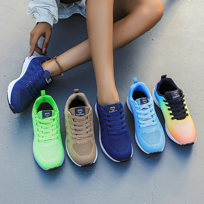 Women's Casual Flats Sports Shoes Mesh Breathable Trainers Ladies