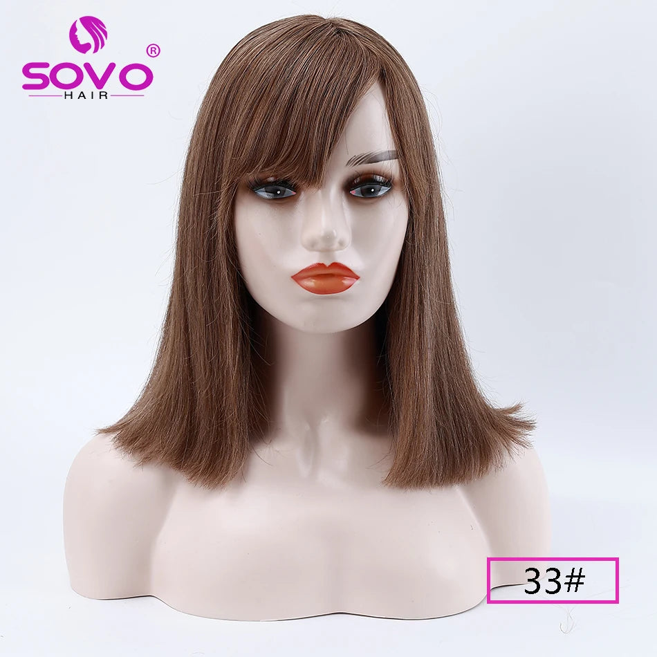 Machine-made Human Hair wig with bangs Straight Bob Full Machine Made Wigs No Lace For Women 10 12 14 Inches 100% Human Hair Wig