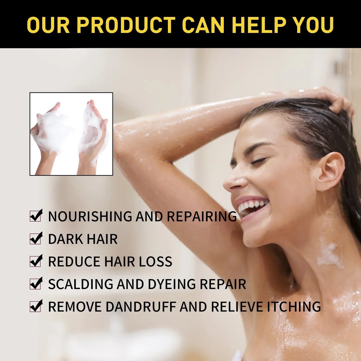 Hair Dye Shampoo Hair Color Darkening Care Nourishing Shiny Covering Gray Clean Scalp Natural Polygonum Black Hair Dye Shampoo