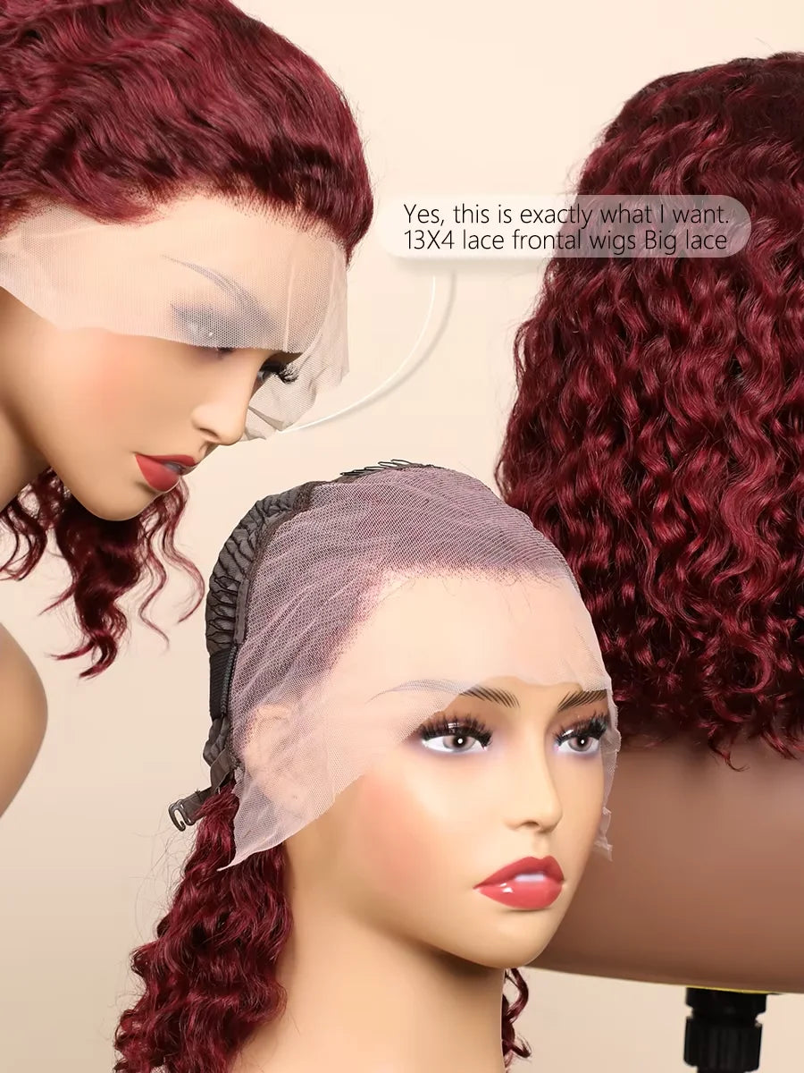 Water Wave 250 Density Short Bob Lace Front Human Hair Wig For Women Deep Wave Pre Plucked Highlight 99J Burgundy Ginger Orange
