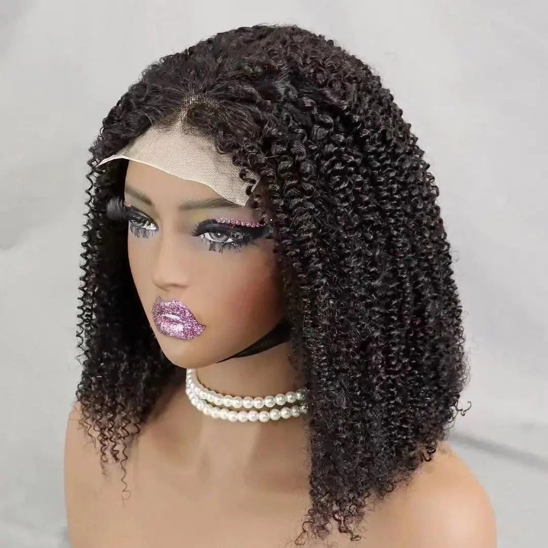 12-16 Inches 4x4 Lace Closure Afor Kinky Curly Bob Human Hair Wigs for Black Women 300% Density Short Bob Hair Wig PrePlucked