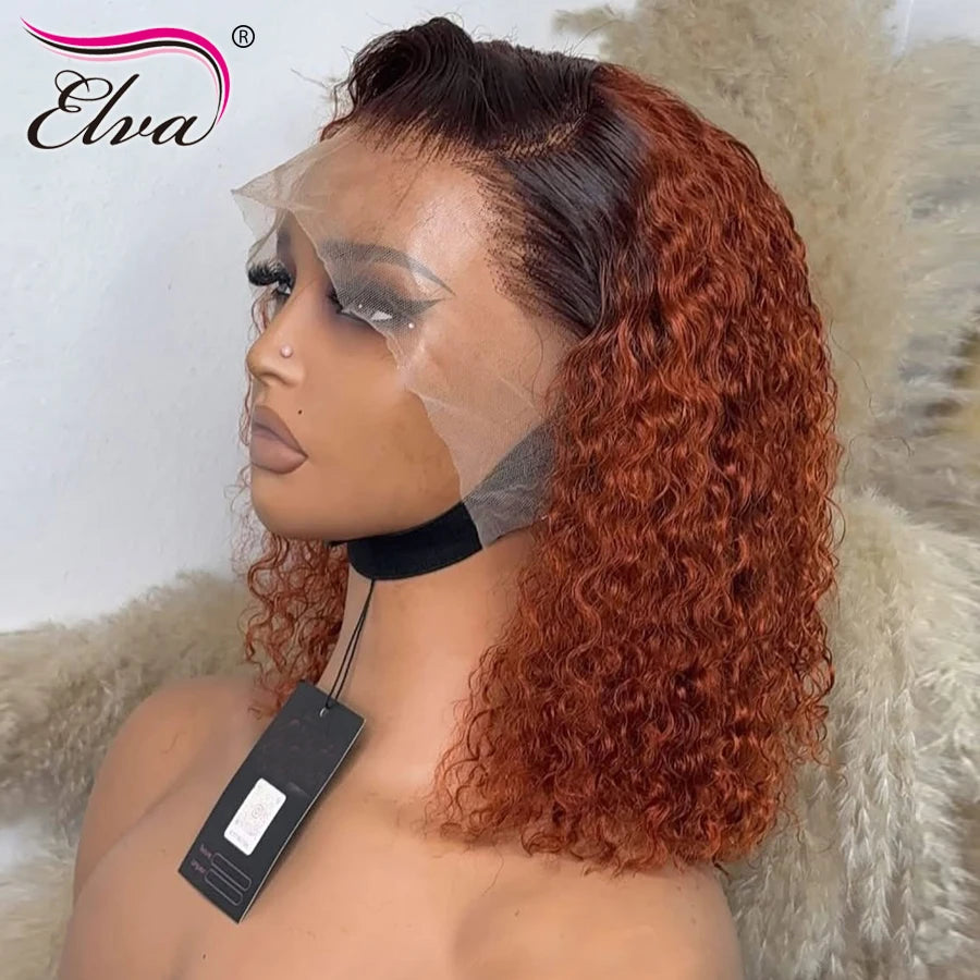 Ginger Orange 13x6 Pixie Cut Wig Dark Orange Blonde Transparent Lace Front Glueless Wig Human Hair Ready To Wear Woman Wigs