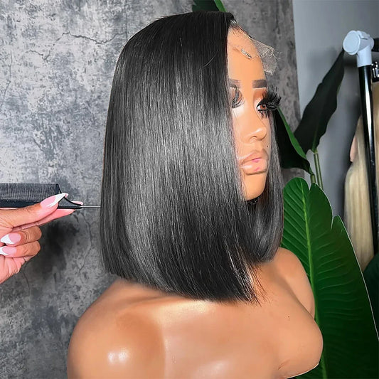 Straight Short Bob 13x4 Lace Frontal Human Hair Wig 230 Density 4x4 Closure Transparent Lace Front Wig For Women 100% Human Hair