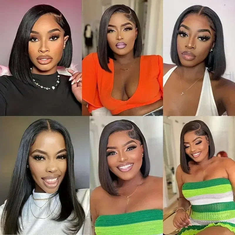 Straight Natural Color Bob Wig Brazilian Hair Human Hair 200% Density 13X6 Transparent Lace Frontal Wig Human Hair Wig For Women