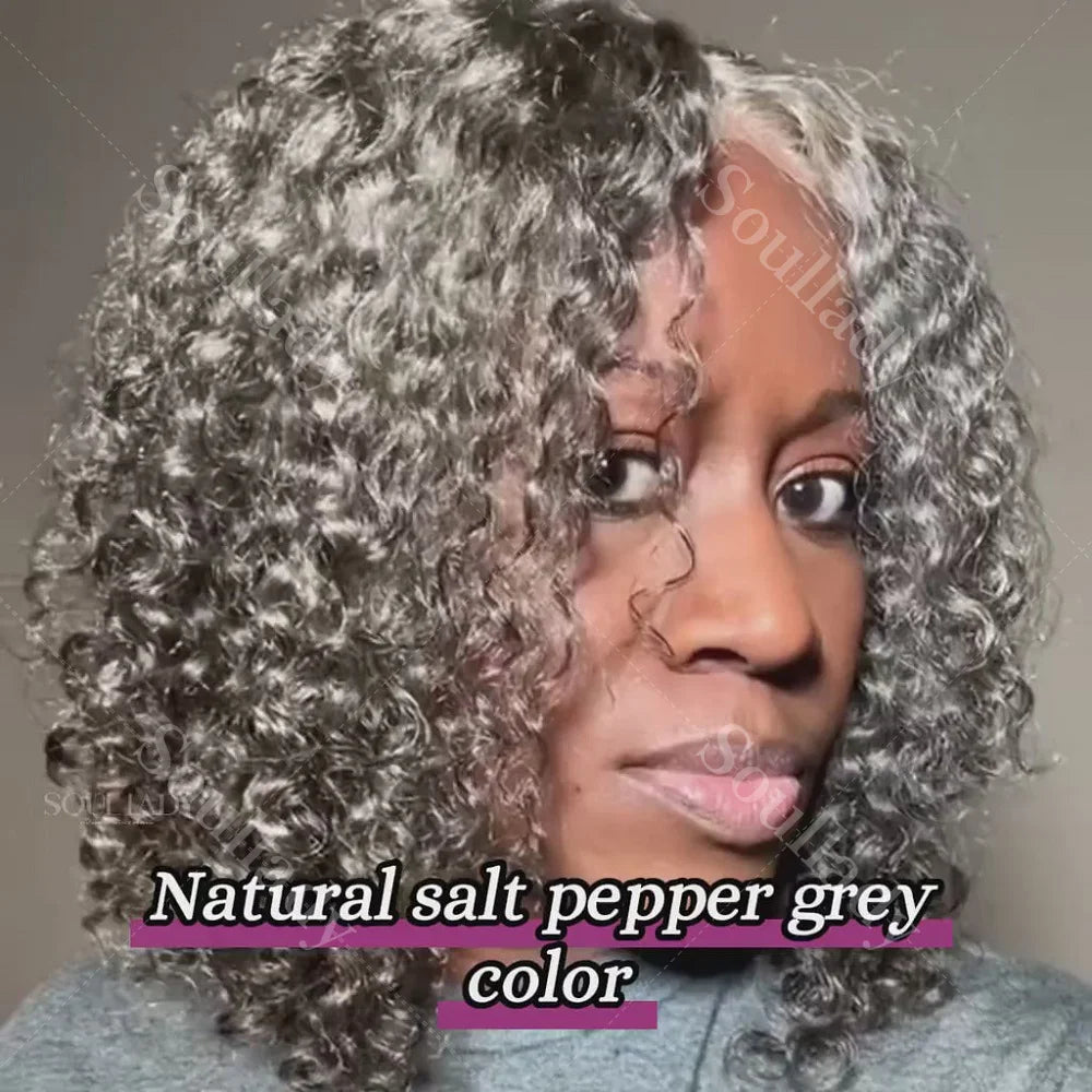 Soul Lady Salt And Pepper Wig Water Wave Human Hair Throw On & Go Glueless 5x5 HD Lace Front Closure Bob Wigs For Mature Women
