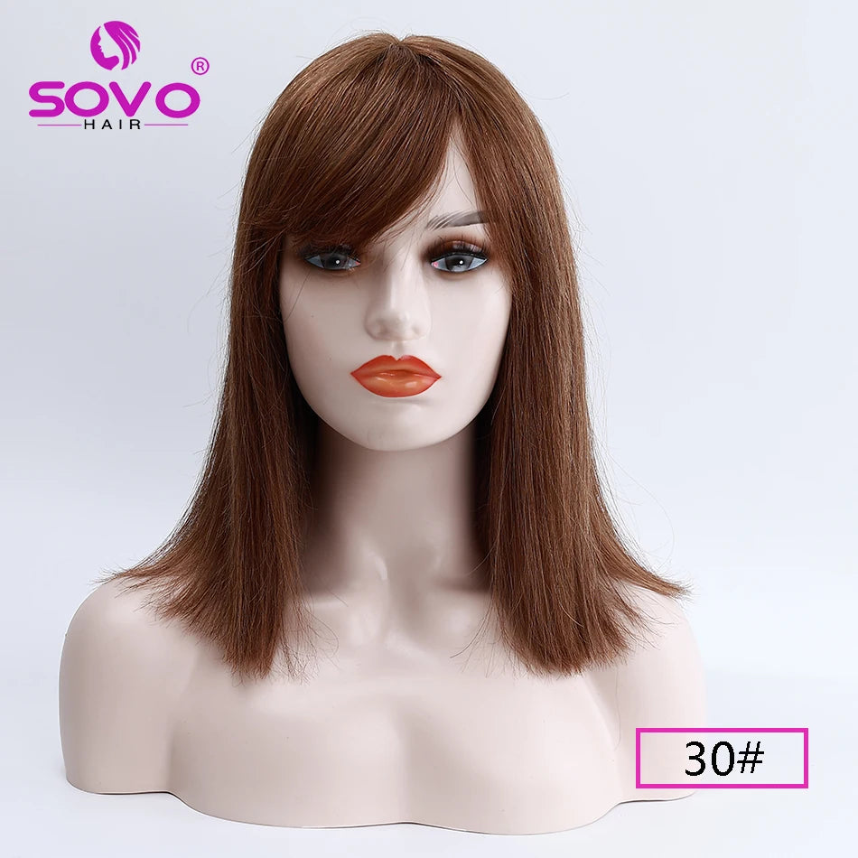 Machine-made Human Hair wig with bangs Straight Bob Full Machine Made Wigs No Lace For Women 10 12 14 Inches 100% Human Hair Wig