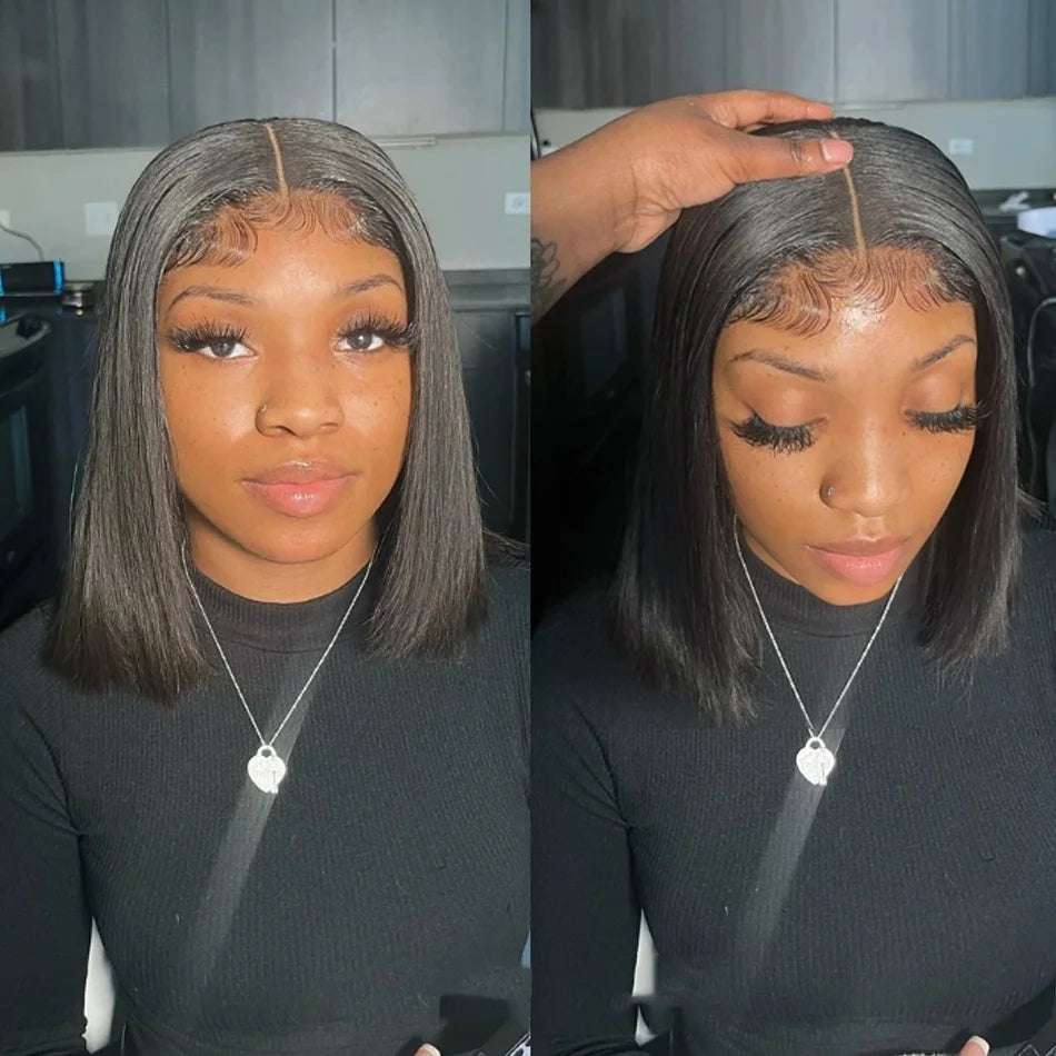Straight Short Bob 13x4 Lace Frontal Human Hair Wig 230 Density 4x4 Closure Transparent Lace Front Wig For Women 100% Human Hair