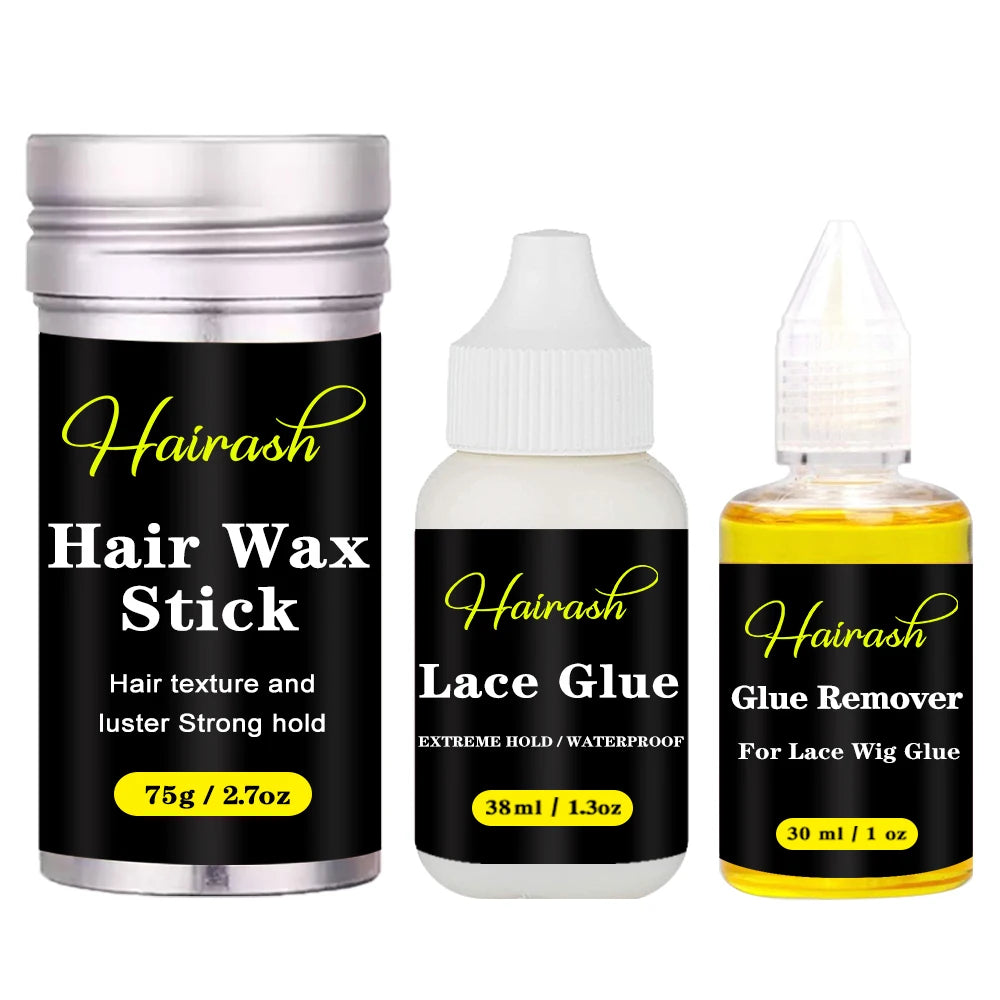 Hairash Hair Extensions Adhesive Wig Glue + Glue Remover + Hair Wax Stick+ Lace Tint Spray + Edge Control + Headbands For Wigs