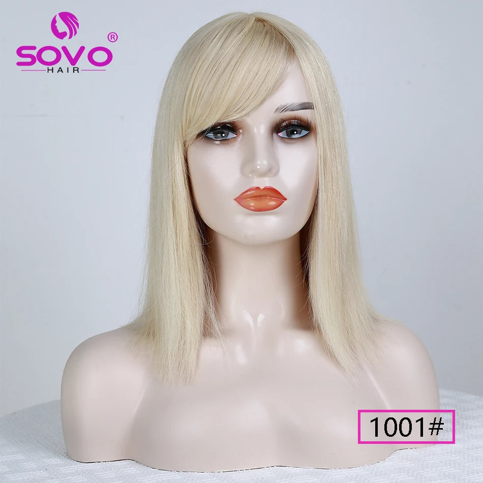 Machine-made Human Hair wig with bangs Straight Bob Full Machine Made Wigs No Lace For Women 10 12 14 Inches 100% Human Hair Wig