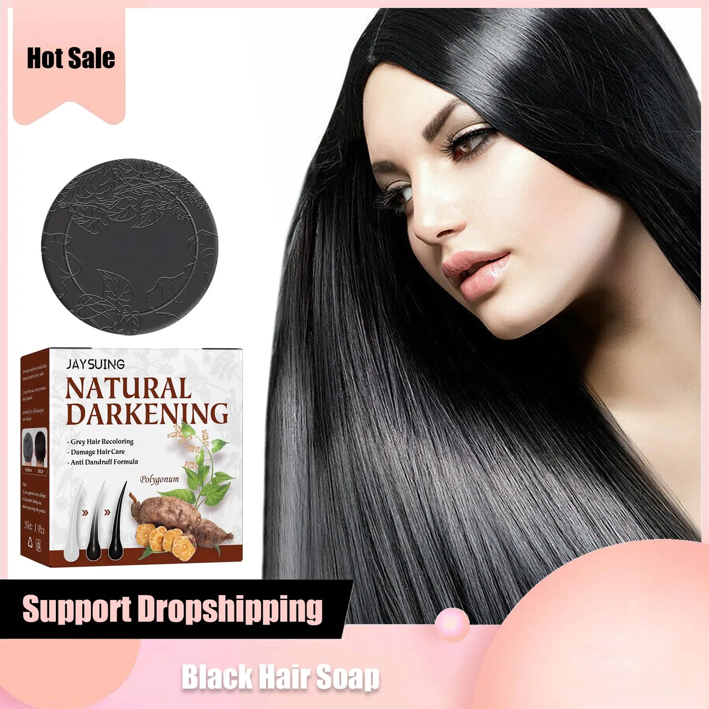 Black Hair Soap Hair Darkening Bar Repair Coverage Gray White Color Dye Hair Nourishing Smoothing Polygonum Multiflorum Shampoo