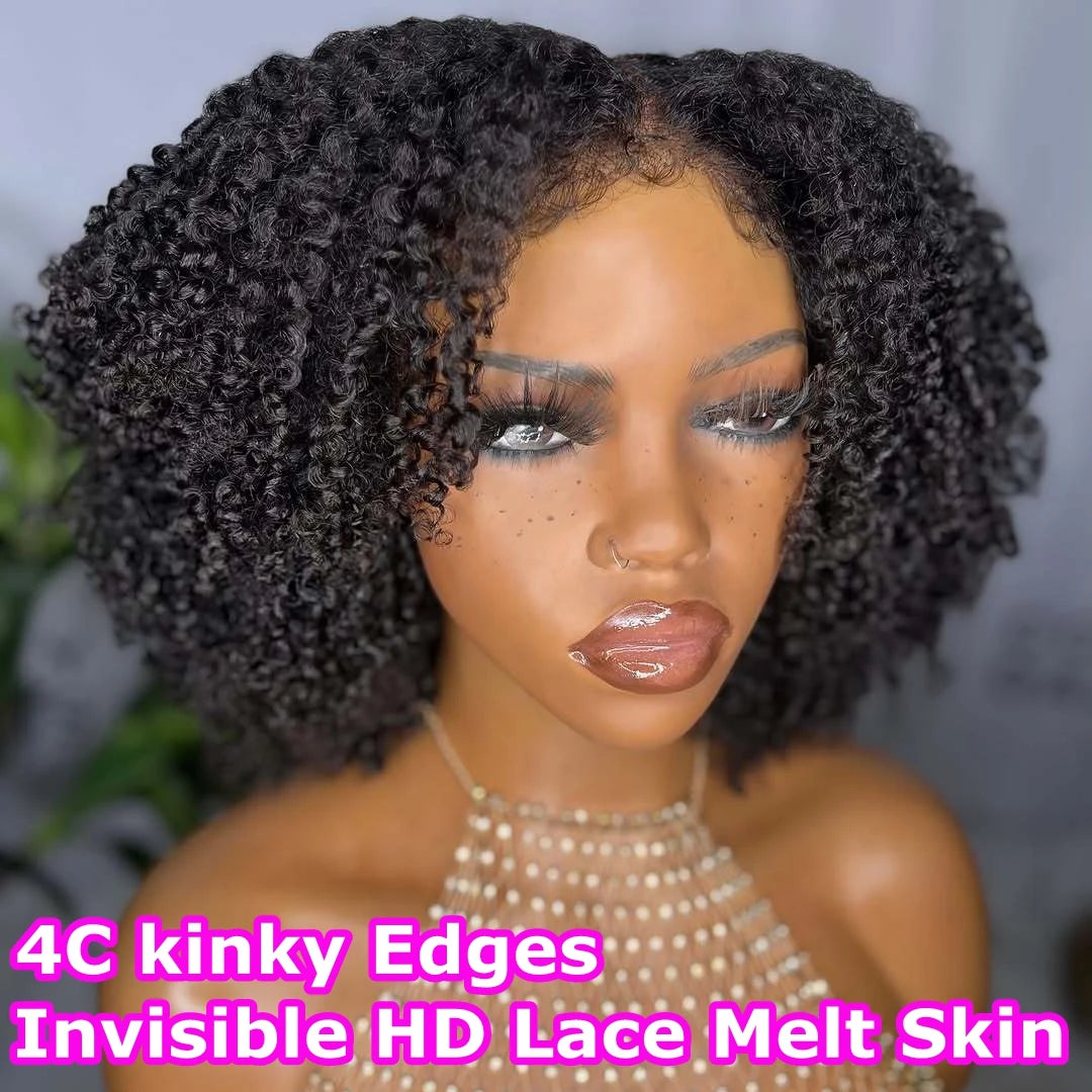 Mongolian Afro Kinky Curly Wig Human Hair 4C Edges Curly 13x6 HD Lace Frontal Human Hair Wigs 5x5 HD Lace Closure Wig For Women