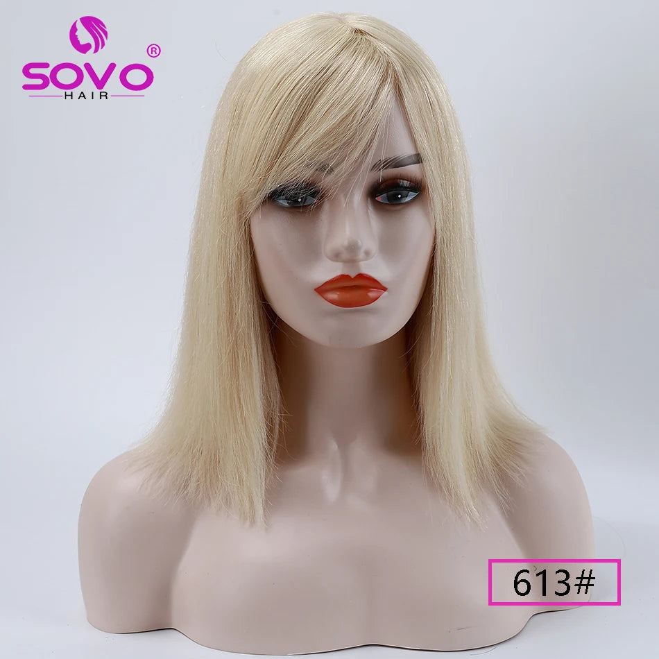 Machine-made Human Hair wig with bangs Straight Bob Full Machine Made Wigs No Lace For Women 10 12 14 Inches 100% Human Hair Wig