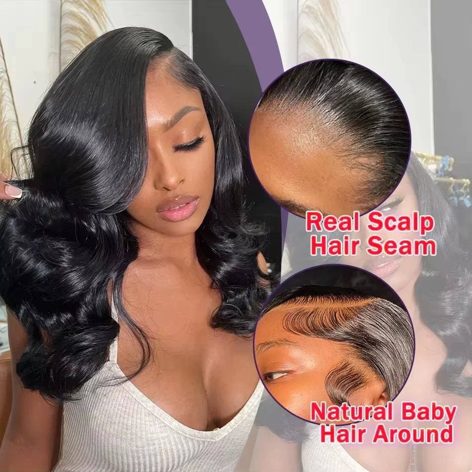 Brazilian 250% Short Bob 13x4 HD Transparent Lace Front Body Wave   Preplucked Human Hair Wavys 4x4 Lace Closure Wig For Women