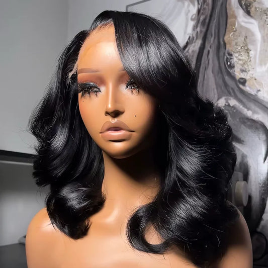 Brazilian 250% Short Bob 13x4 HD Transparent Lace Front Body Wave   Preplucked Human Hair Wavys 4x4 Lace Closure Wig For Women