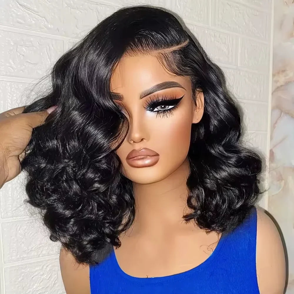 Brazilian 250% Short Bob 13x4 HD Transparent Lace Front Body Wave   Preplucked Human Hair Wavys 4x4 Lace Closure Wig For Women